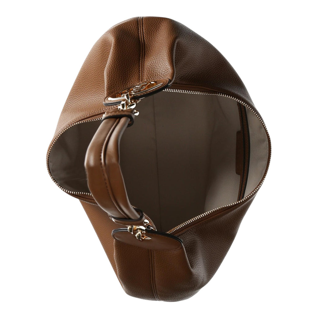 Lieblingstasche ECS Hobo M brown leather shoulder bag with top zipper closure and gold hardware