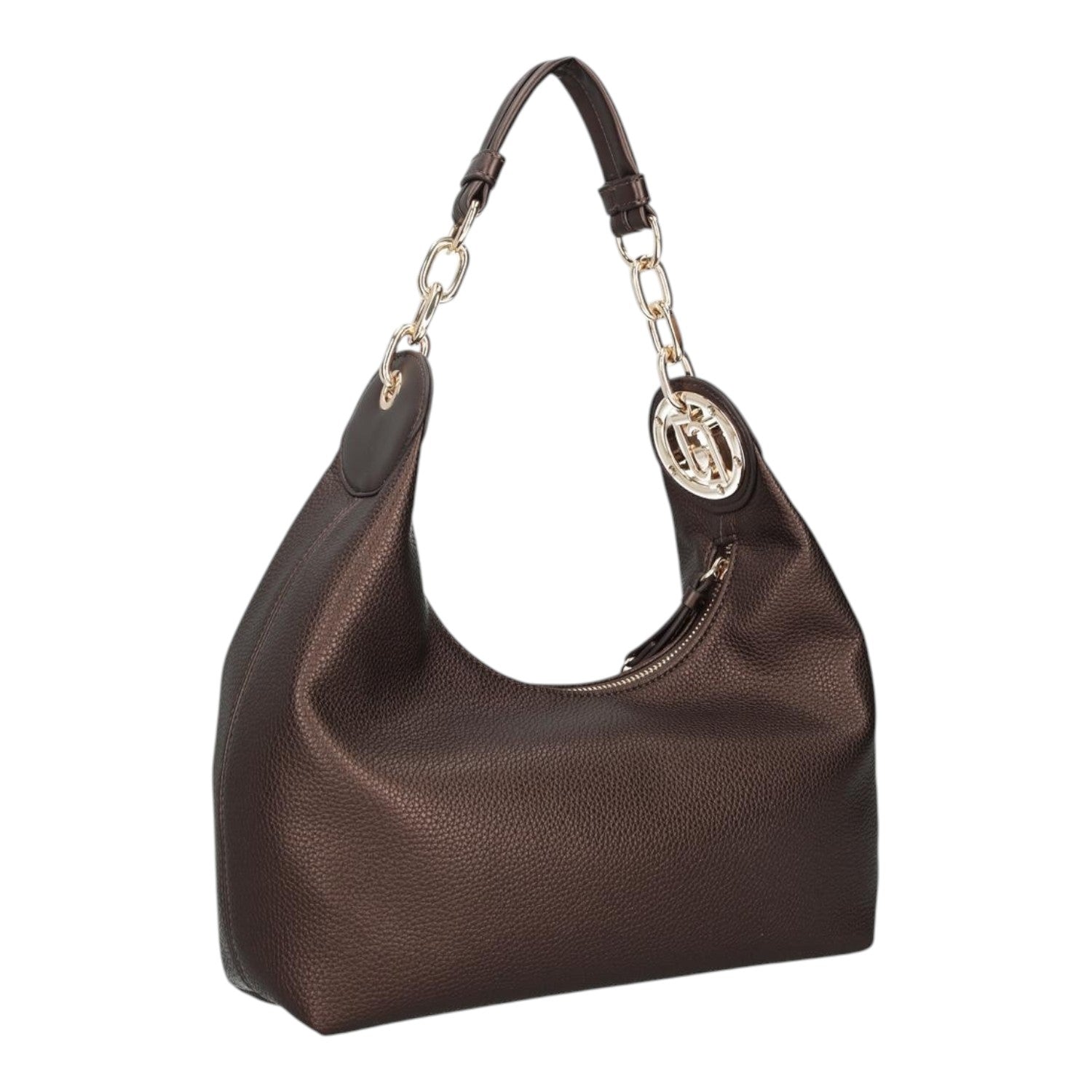 Lieblingstasche ECS Hobo S dark brown leather shoulder bag with gold chain strap and circular logo hardware