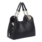 Lieblingstasche ECS Satchel M in black pebbled faux leather with gold chain handles and logo charm