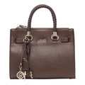 Lieblingstasche ECS Satchel S in dark brown faux leather with a braided top handle and gold-tone logo charm