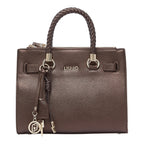 Lieblingstasche ECS Satchel S in dark brown faux leather with a braided top handle and gold-tone logo charm
