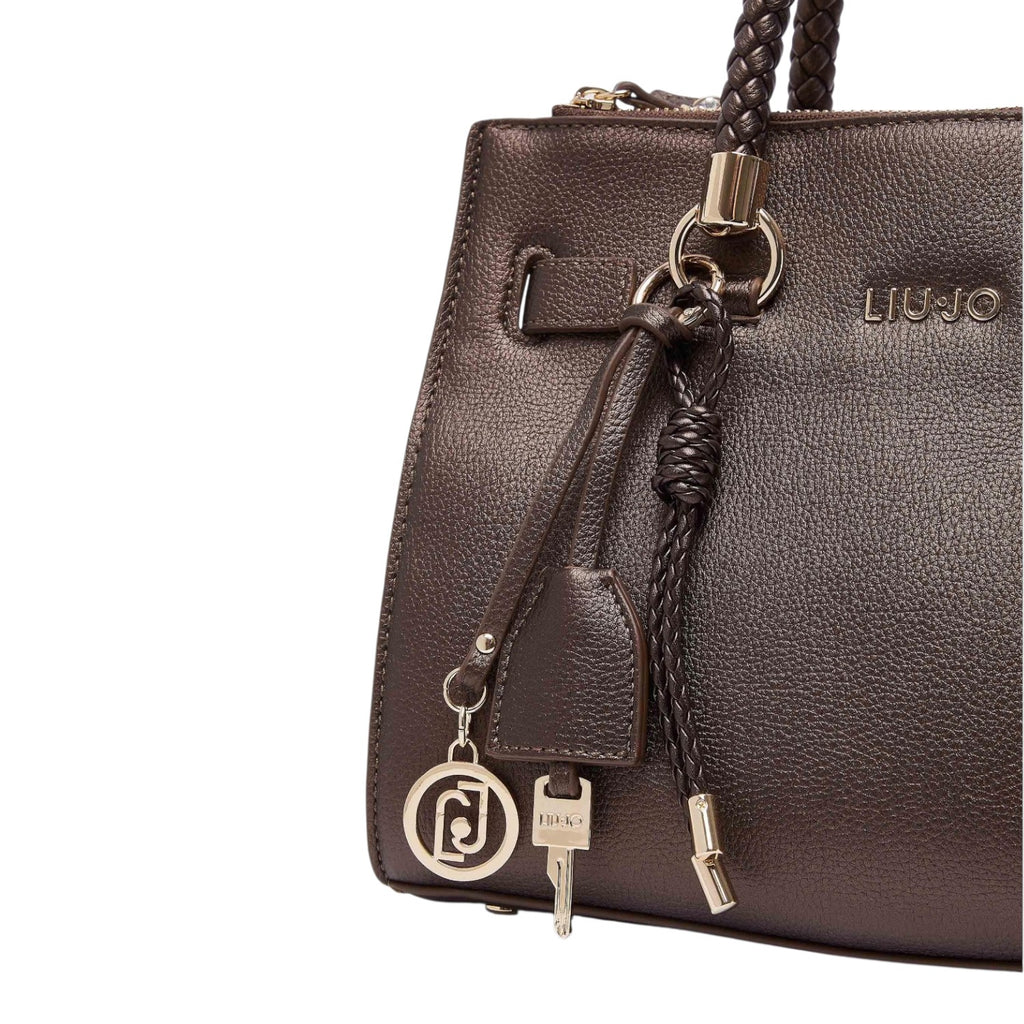 Lieblingstasche ECS Satchel S in dark brown pebbled faux leather with braided handles and gold-tone logo charms