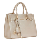 Lieblingstasche ECS Satchel S in metallic gold with braided handles and decorative gold-tone key charm