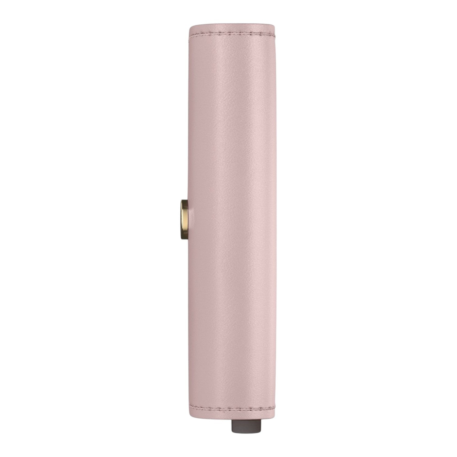 Side view of a Lieblingstasche Envelope Original clutch in soft pastel pink leather with gold hardware detail.
