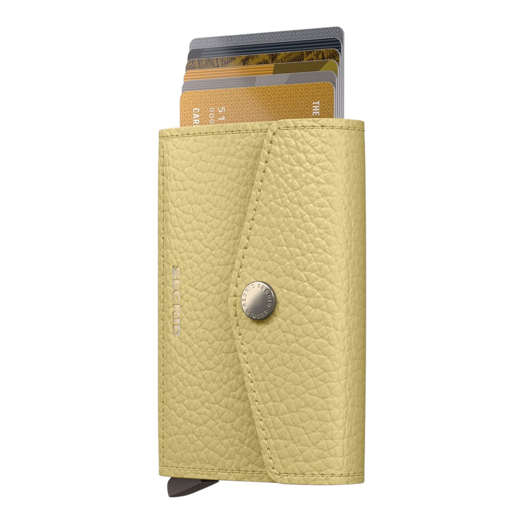 Lieblingstasche Envelope Pebble card holder in light yellow textured leather with a snap button closure