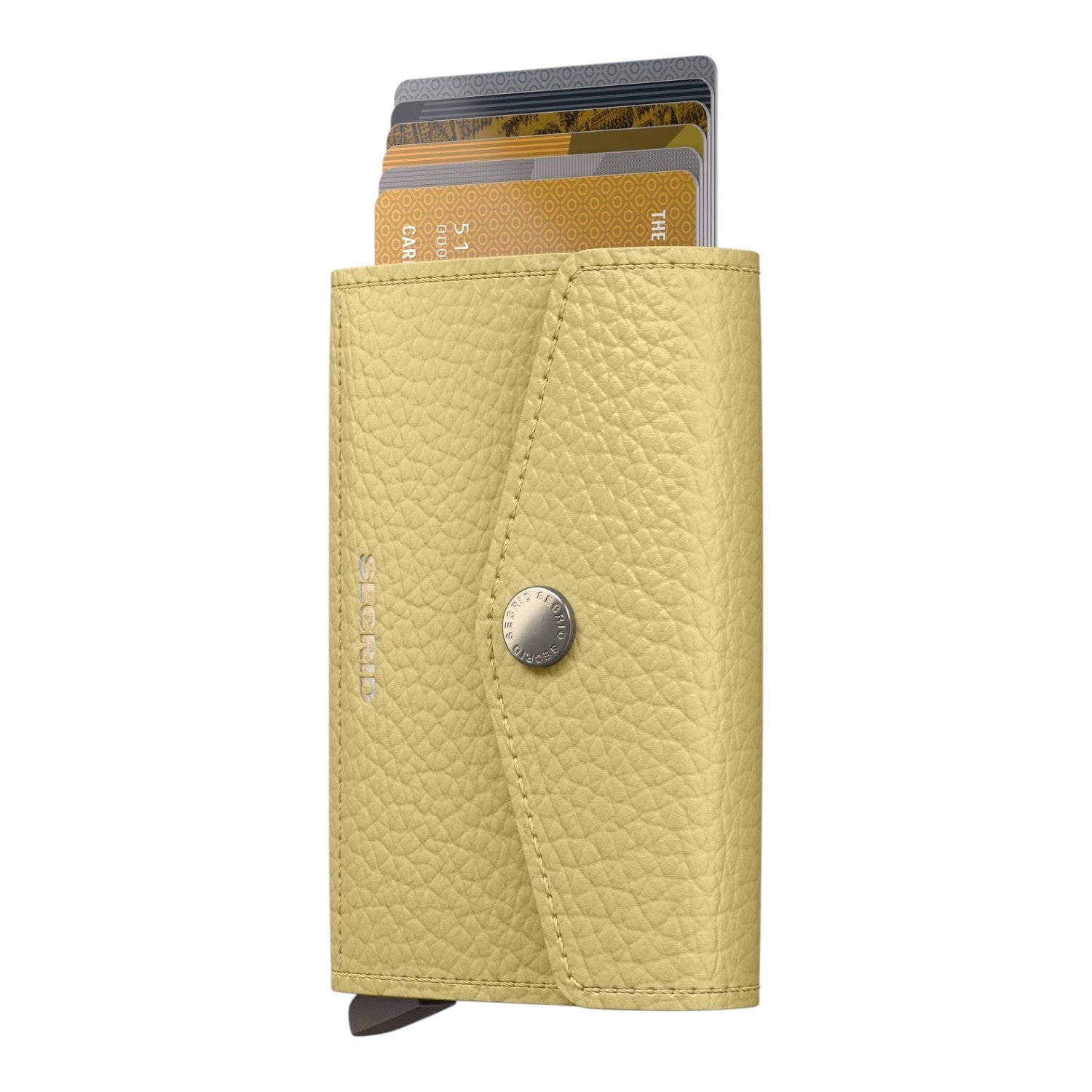 Lieblingstasche Envelope Pebble card holder in light yellow textured leather with a snap button closure