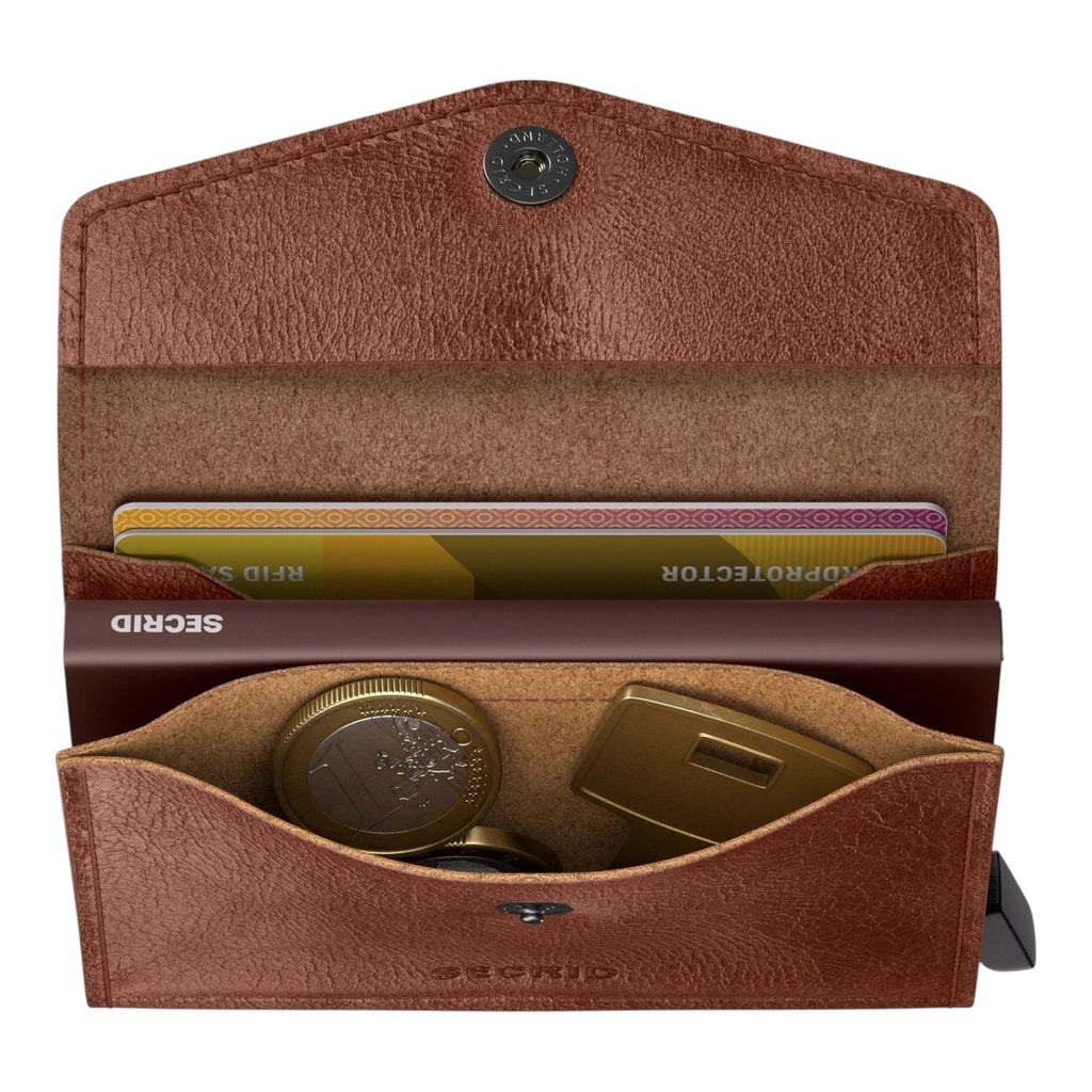 Lieblingstasche Envelope Vintage brown leather wallet with card slots and coin compartment