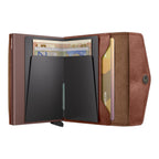Lieblingstasche Envelope Vintage brown leather card protector wallet with internal metal card slide mechanism