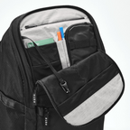 Lieblingstasche eoto Easy27 black backpack showing the open front organizer compartment with mesh pockets and pen slots