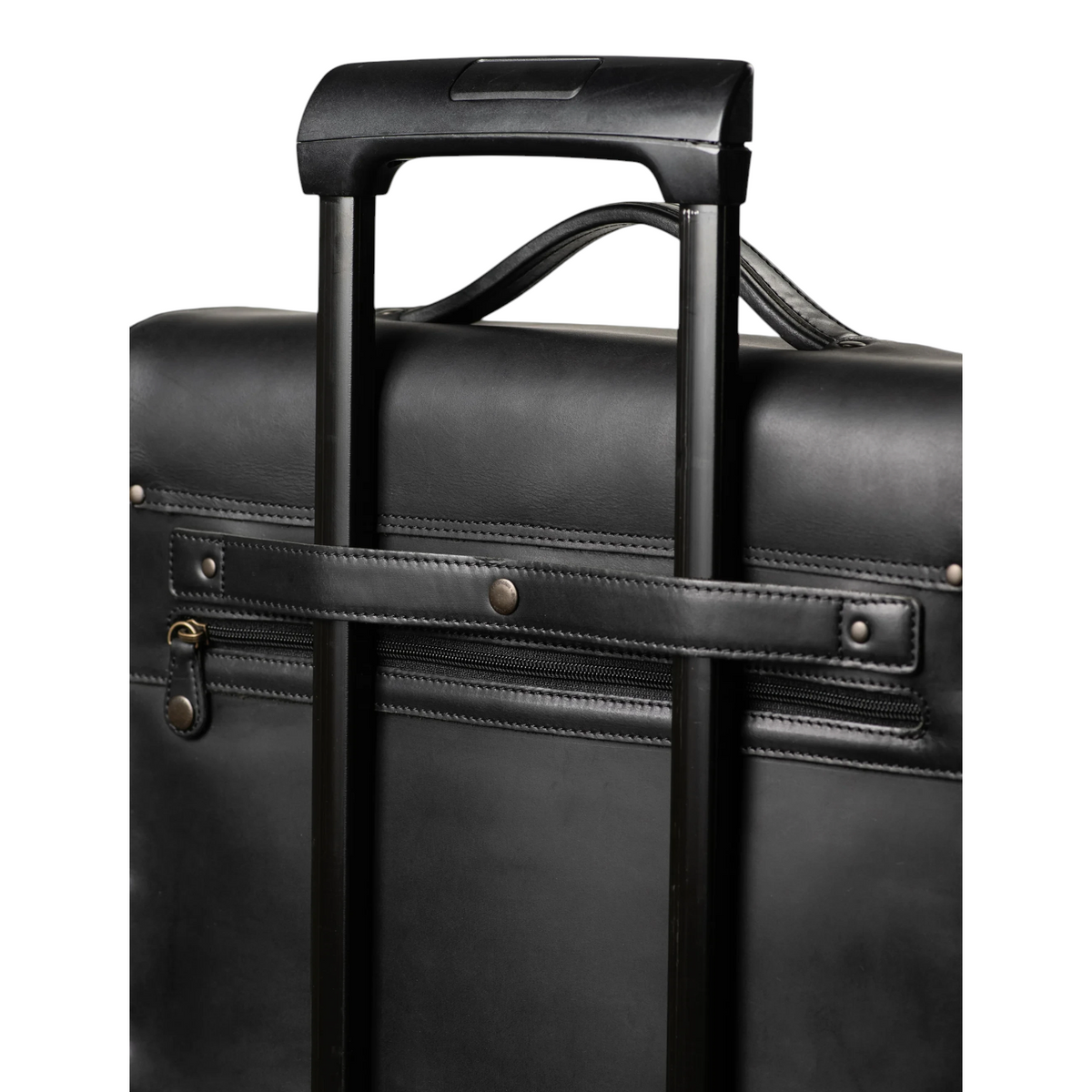 Lieblingstasche Finn black leather briefcase featuring a trolley sleeve attachment for travel convenience
