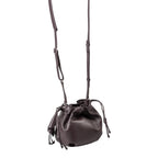 Lieblingstasche Fleur dark brown leather drawstring bucket bag with adjustable shoulder strap