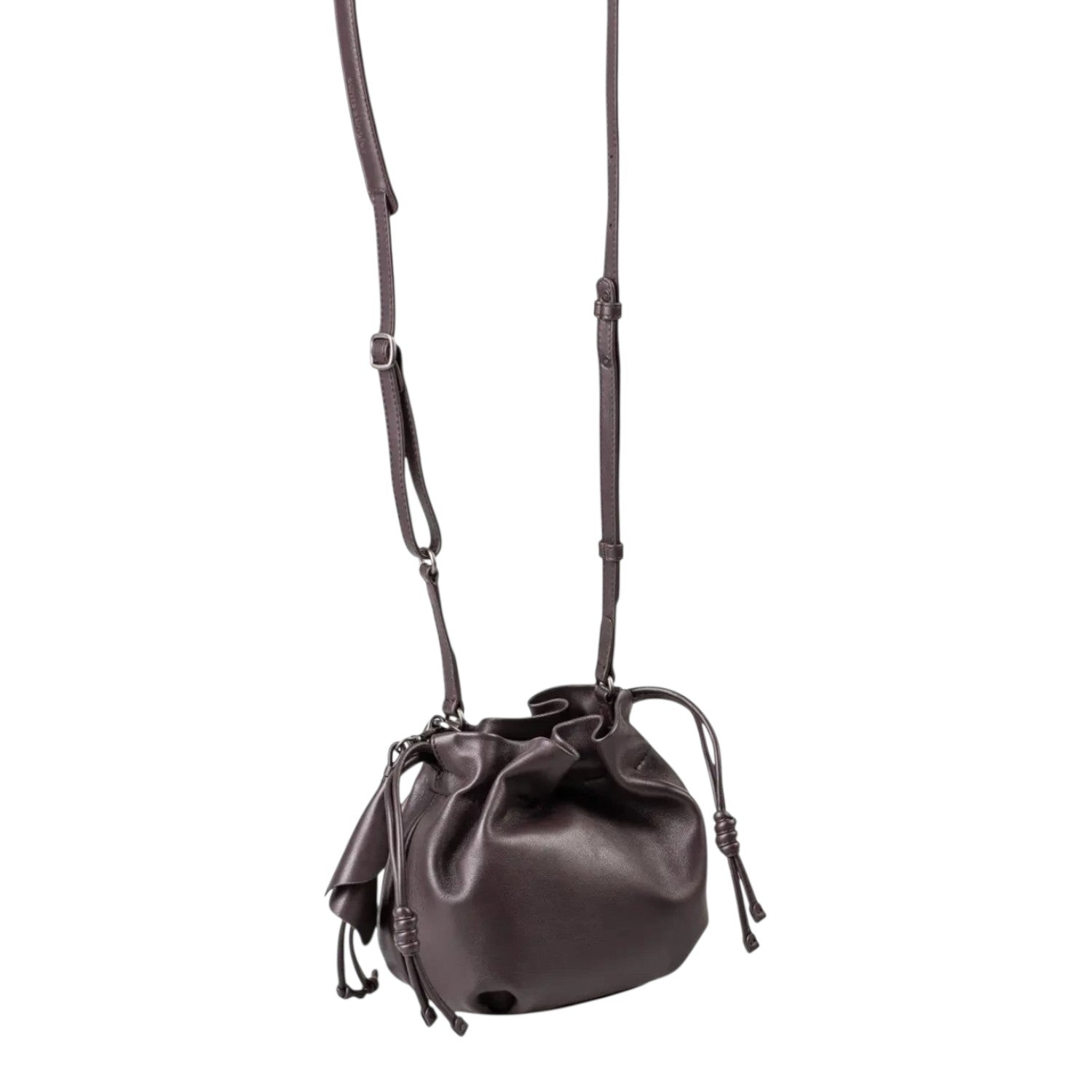 Lieblingstasche Fleur dark brown leather drawstring bucket bag with adjustable shoulder strap
