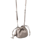 Lieblingstasche Fleur taupe leather drawstring bucket bag with an adjustable shoulder strap