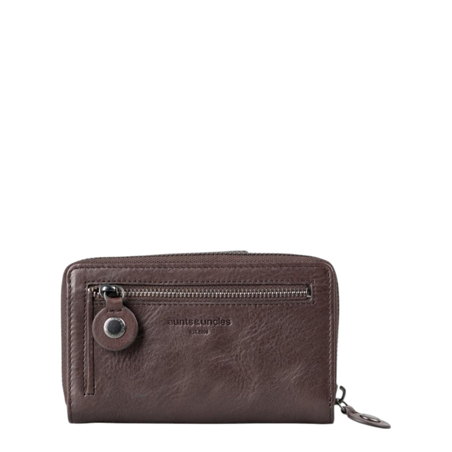 Lieblingstasche Francis brown leather wallet with a front zippered pocket and snap button detail