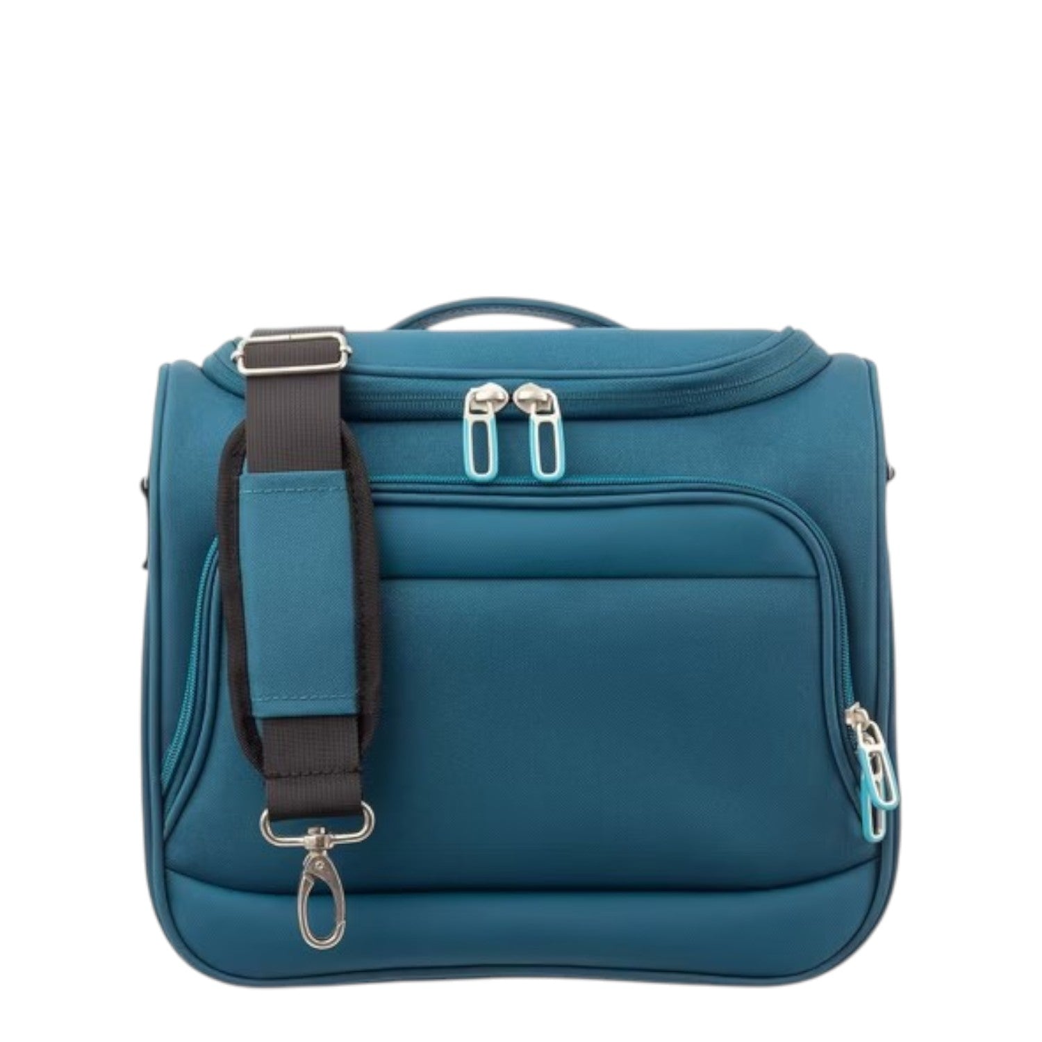 Lieblingstasche Franky Lightstyler beauty case in petrol blue with a detachable shoulder strap and zip closure.