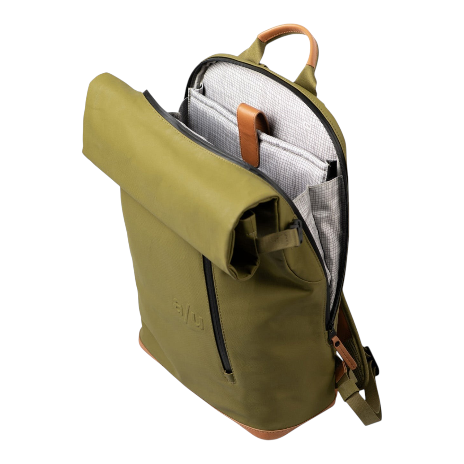 Lieblingstasche a/u by aunts & uncles Fukui olive green rolltop backpack with leather details and laptop compartment