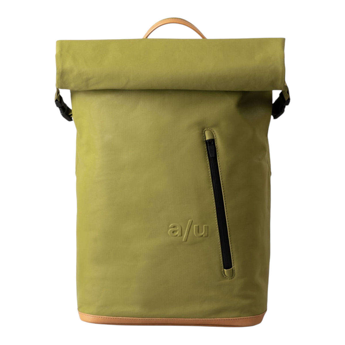 Lieblingstasche a/u Fukui rolltop backpack in olive green coated canvas with leather details and front zip pocket