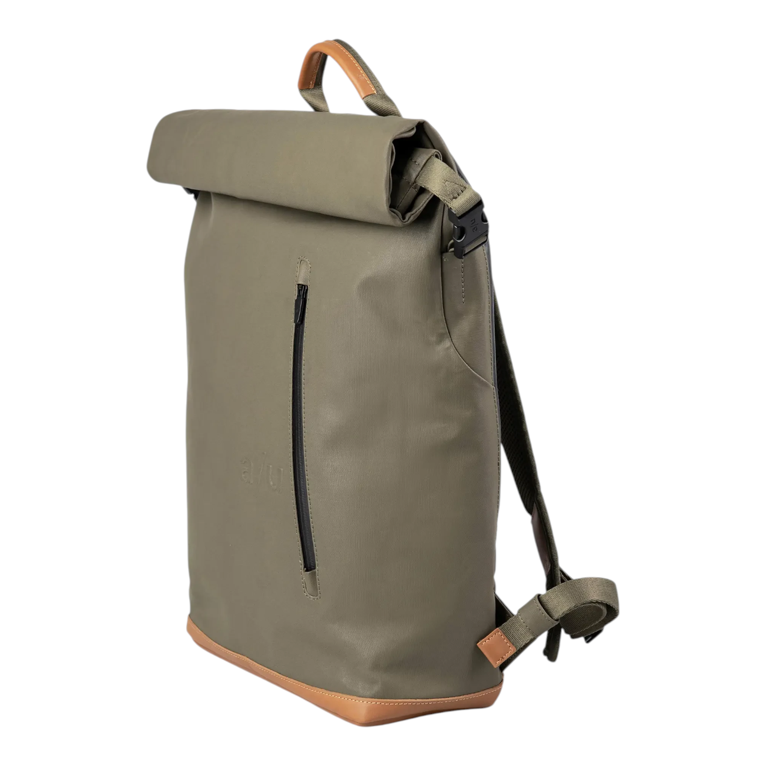 Lieblingstasche a/u by aunts & uncles Fukui rolltop backpack in olive green coated canvas with leather details.