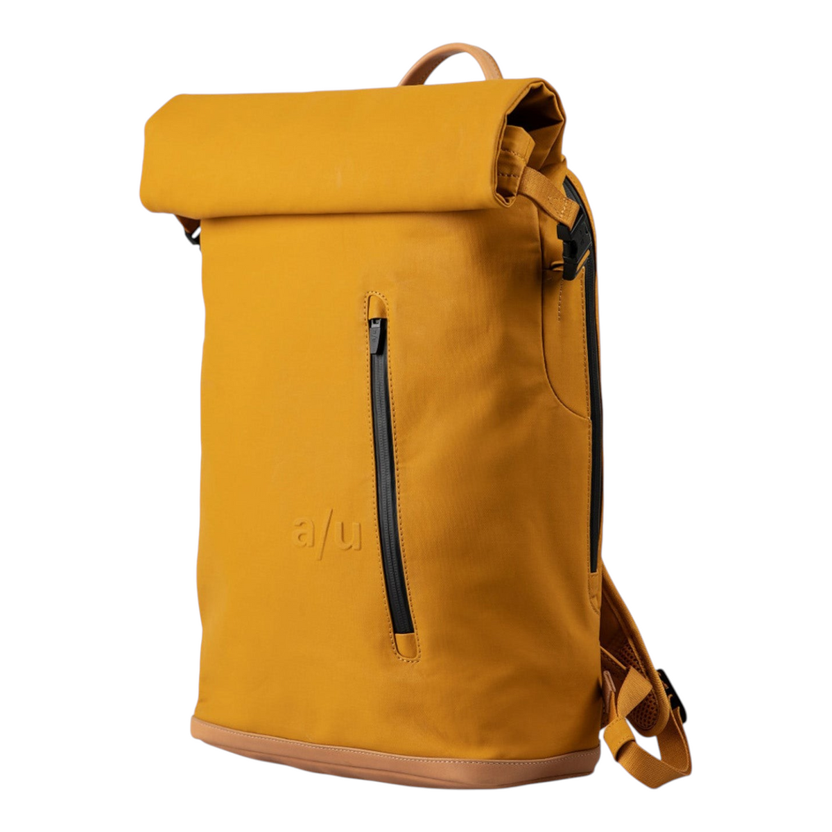 Lieblingstasche a/u by aunts & uncles Fukui rolltop backpack in mustard yellow coated canvas with leather details