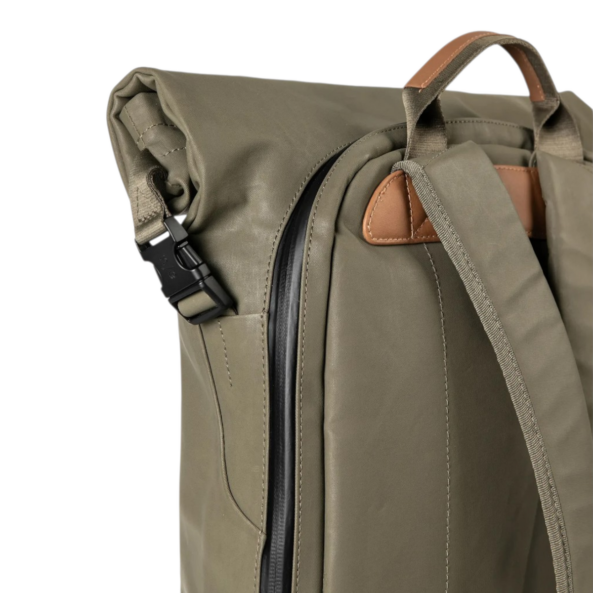 Lieblingstasche a/u by aunts & uncles Fukui rolltop backpack in olive green coated canvas with leather details