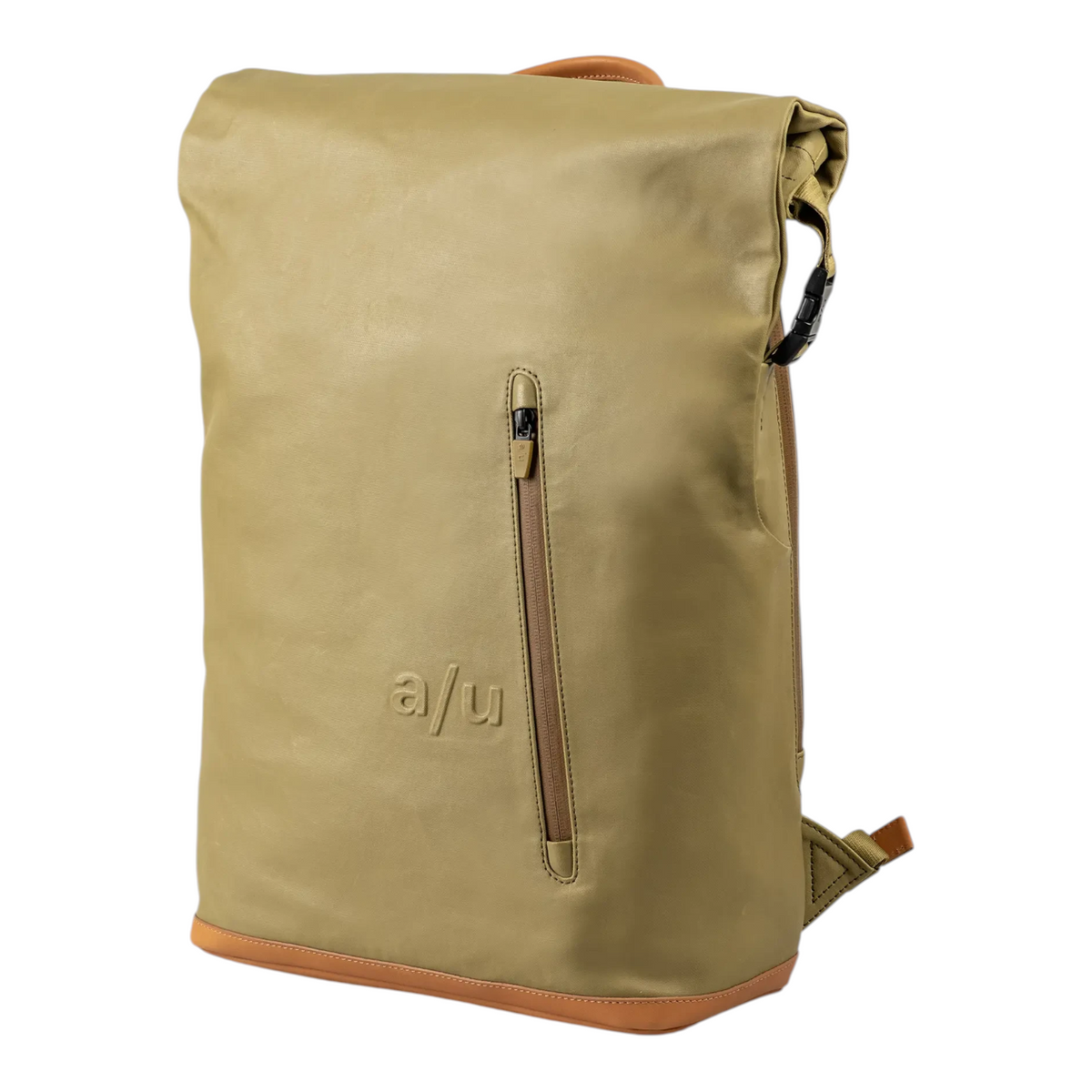 Lieblingstasche a/u by aunts & uncles Fukui rolltop backpack in olive green coated canvas with leather details.