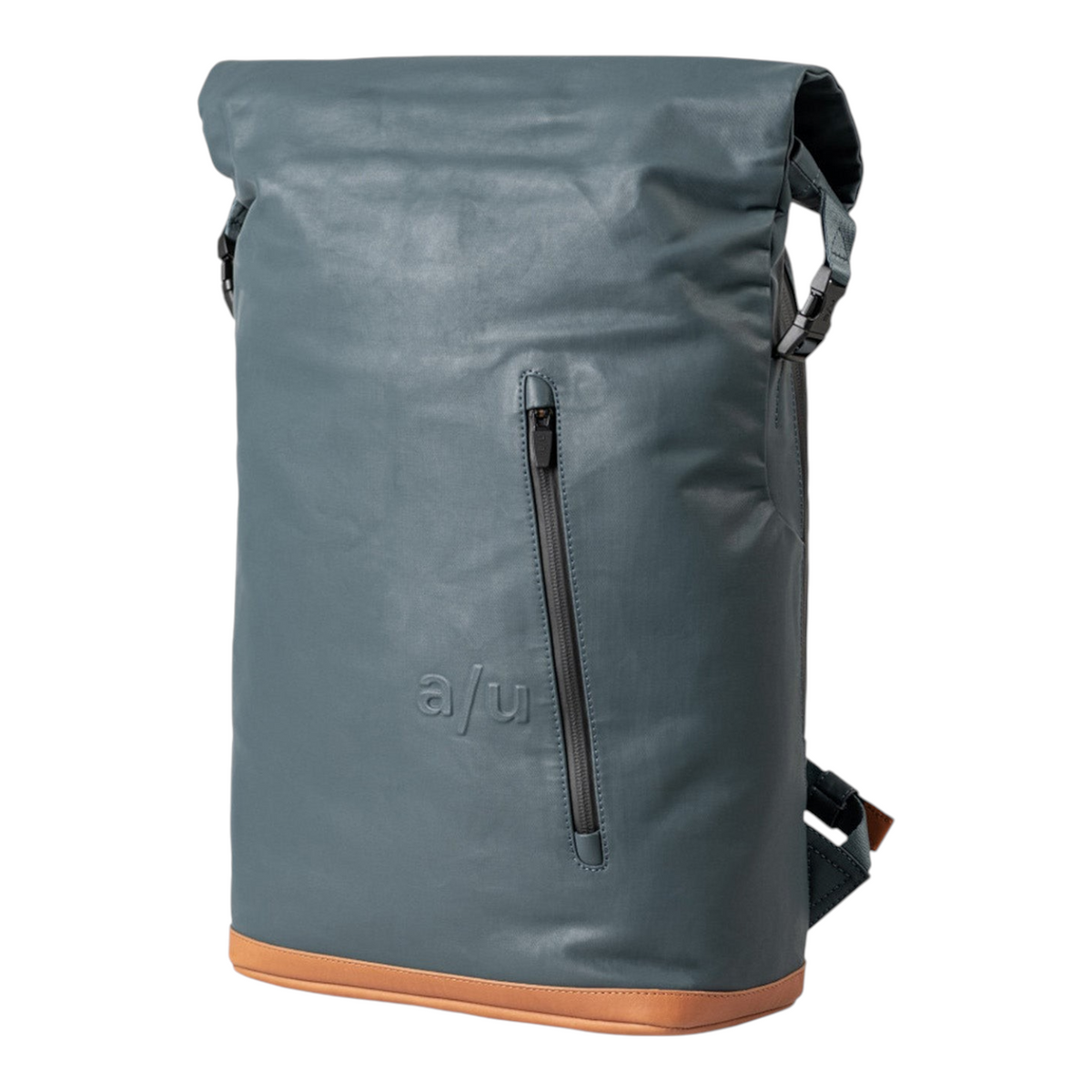 Lieblingstasche a/u by aunts & uncles Fukui rolltop backpack in blue coated canvas with leather base details.