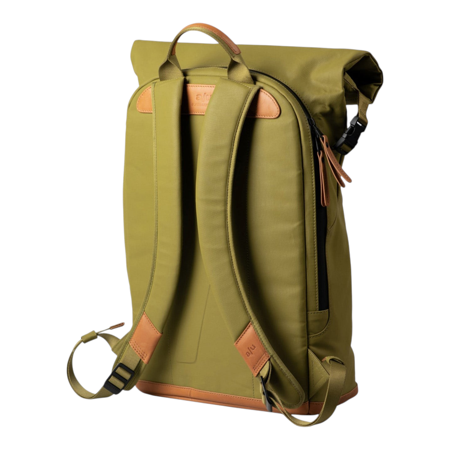 Lieblingstasche a/u by aunts & uncles Fukui rolltop backpack in olive green coated canvas with tan leather details
