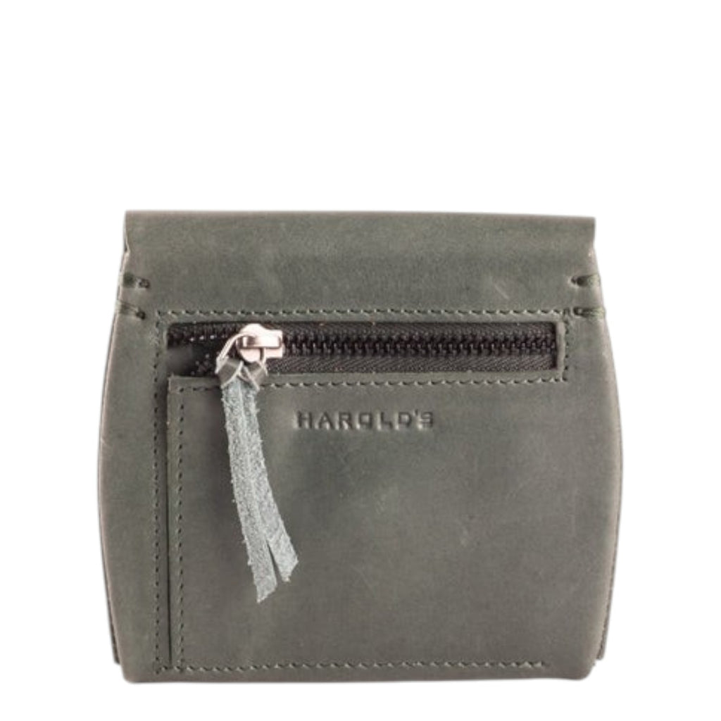 Lieblingstasche Fold Wallet S, grey leather wallet with zip pocket and tassel detail.