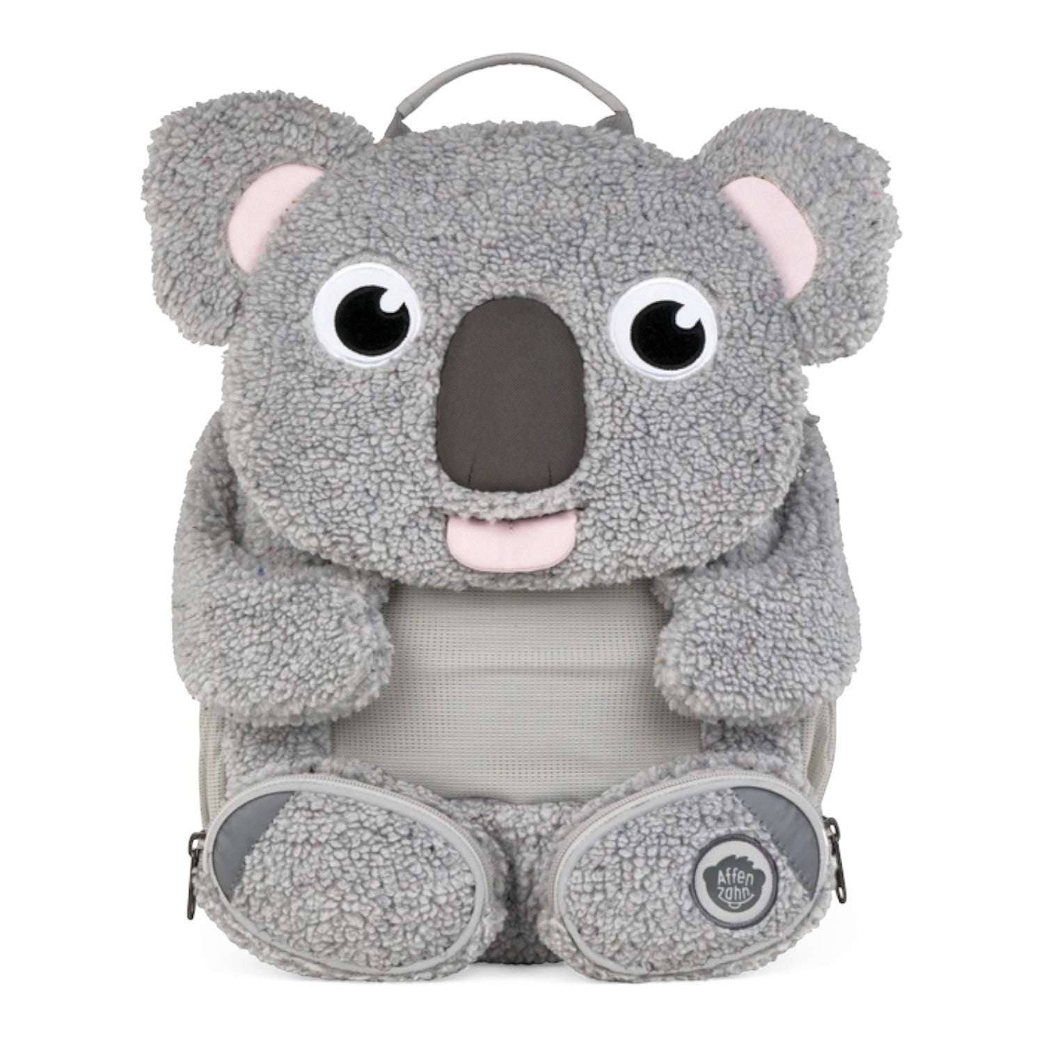 Lieblingstasche Großer Freund koala backpack in grey textured plush fabric with pink ears and nose details