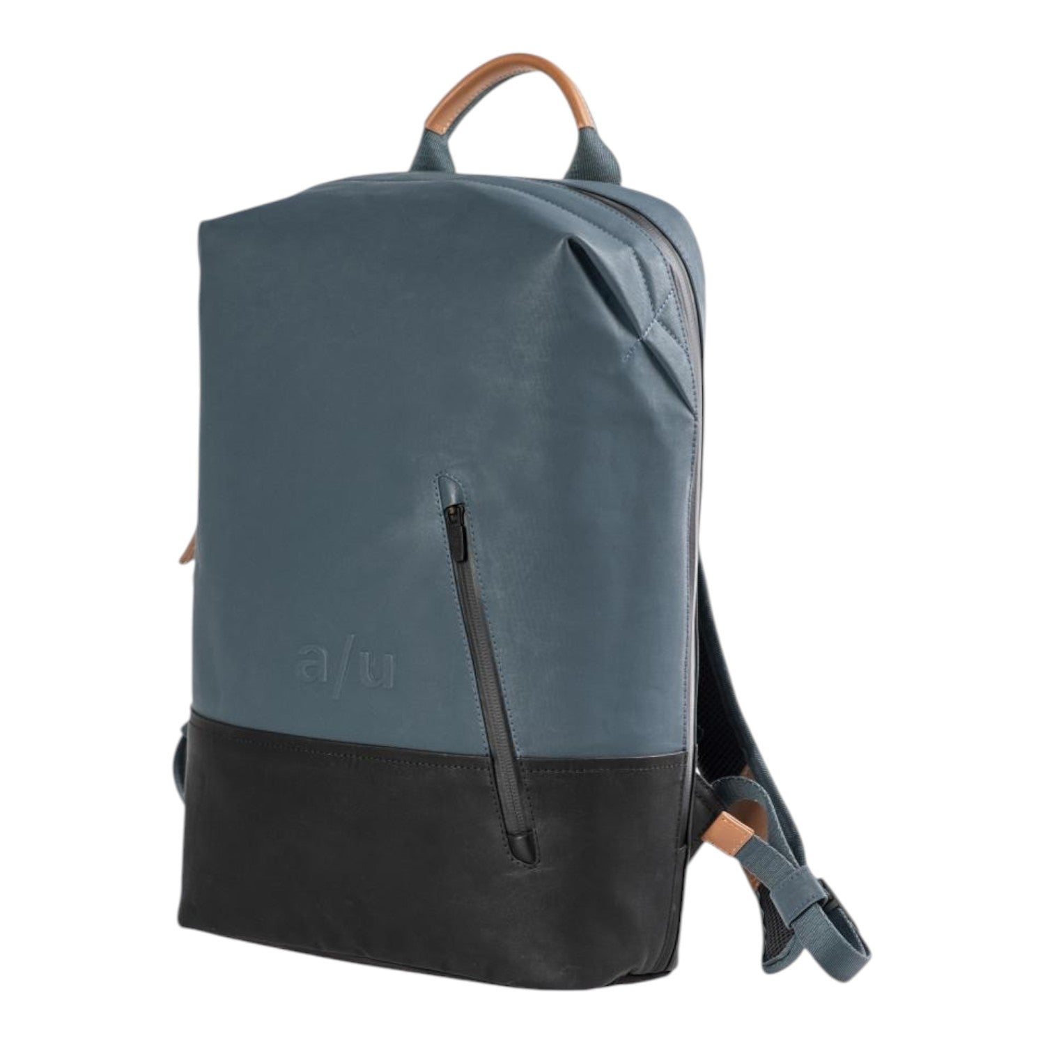 Lieblingstasche a/u by aunts & uncles Hamamatsu backpack in blue and black coated canvas with leather details.