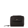 Lieblingstasche Hanna RFID wallet in dark brown grained leather with a gold logo emblem and zip closure
