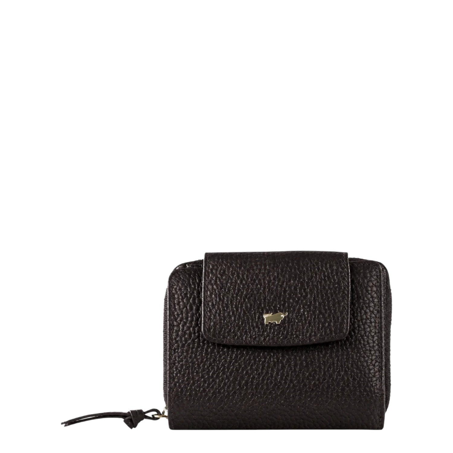 Lieblingstasche Hanna RFID wallet in dark brown grained leather with a gold logo emblem and zip closure