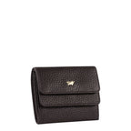 Lieblingstasche Hanna RFID wallet in dark brown grained leather with a gold-tone bull logo emblem.