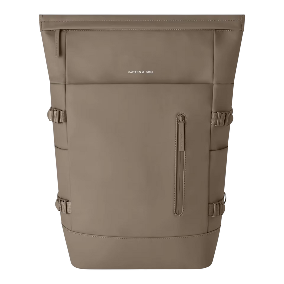Lieblingstasche Helsinki Pro taupe rolltop backpack with side compression straps and front zipper pocket