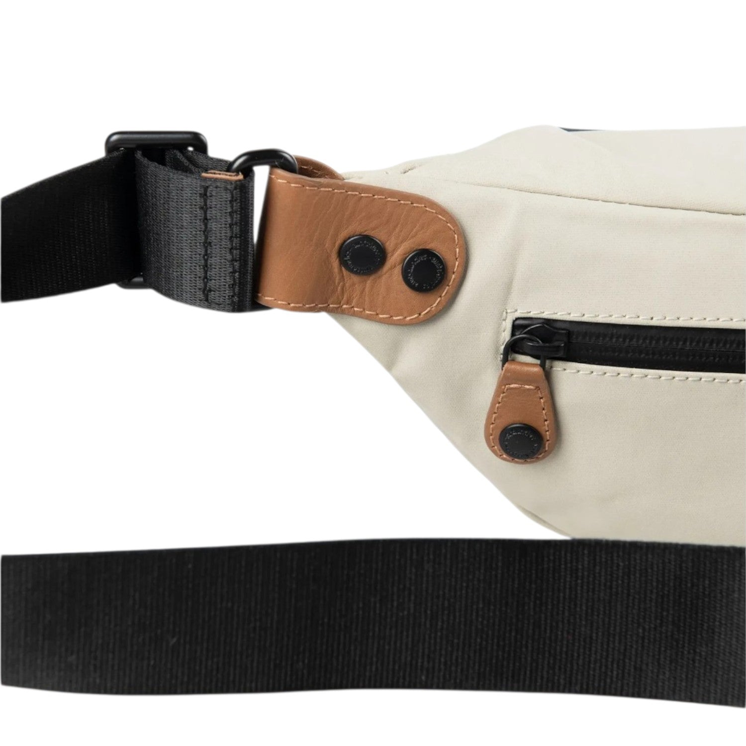 Lieblingstasche Ichikawa belt bag in off-white coated canvas with tan leather details and black adjustable strap
