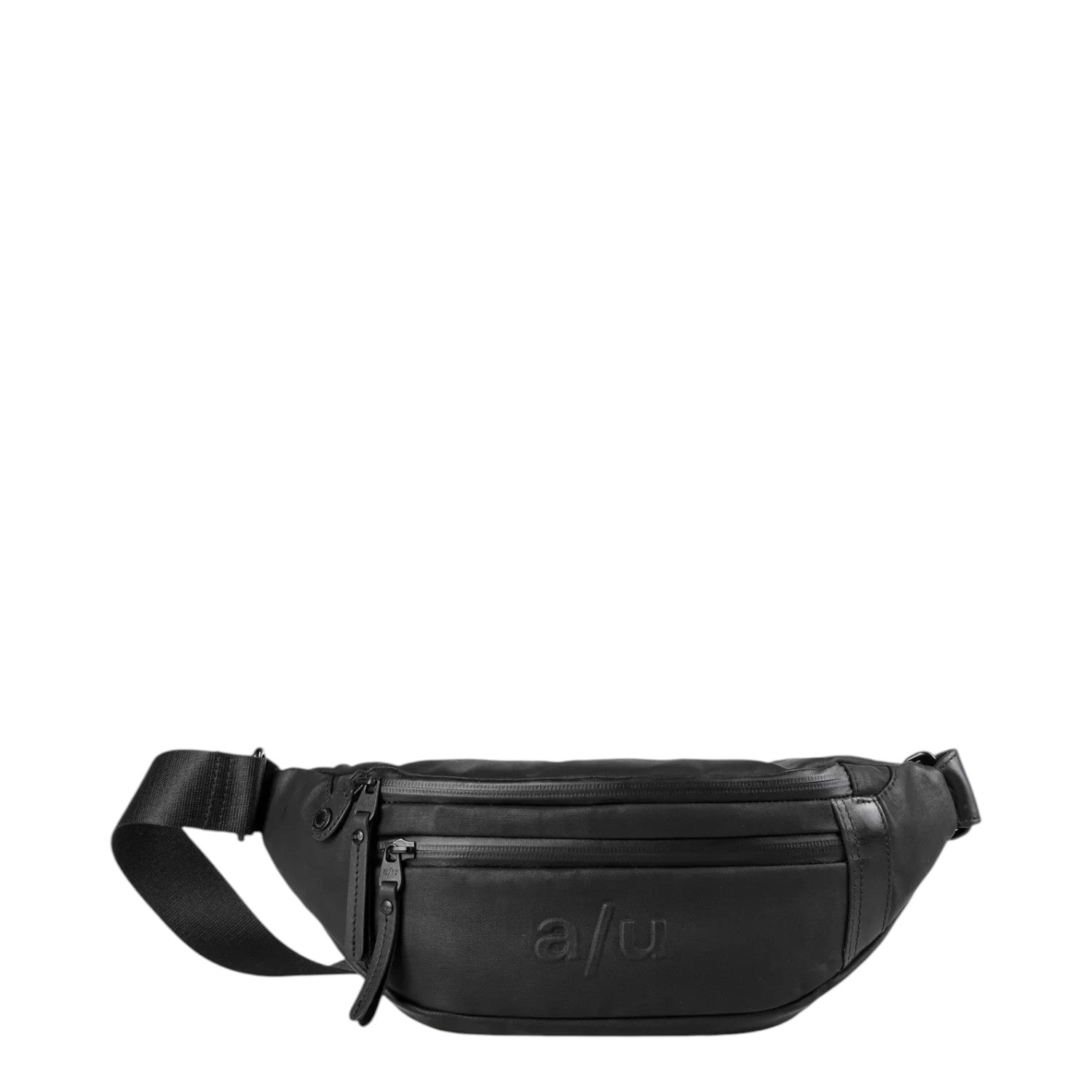 Lieblingstasche a/u by aunts & uncles Ichikawa black belt bag in coated canvas with leather details and zip pockets