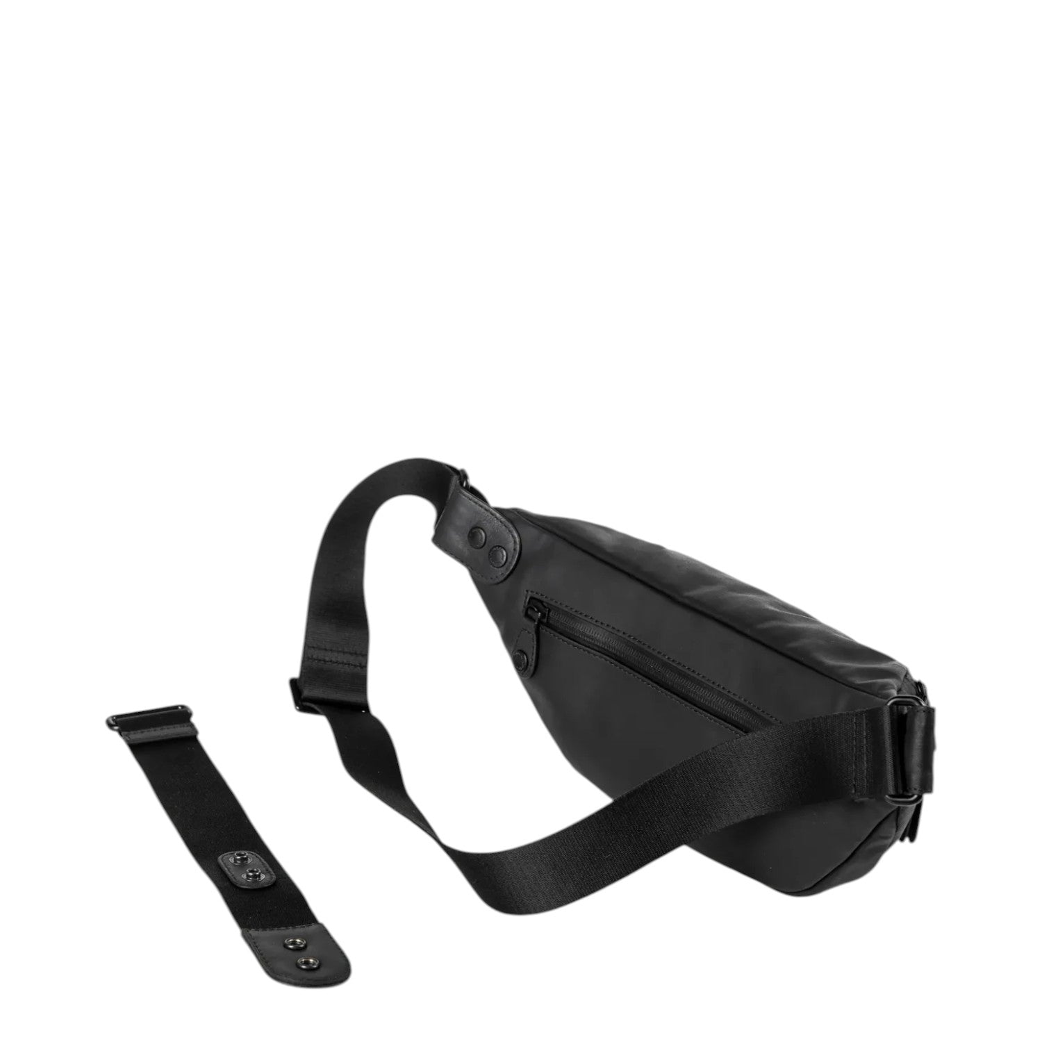 Lieblingstasche Ichikawa belt bag in black coated canvas with leather details and adjustable strap on white background