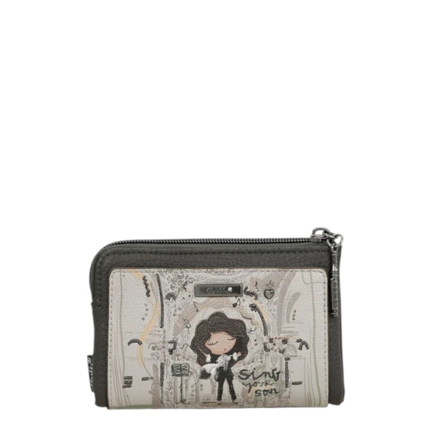 Lieblingstasche wallet featuring a whimsical girl illustration with musical notes and Sing Your Soul text