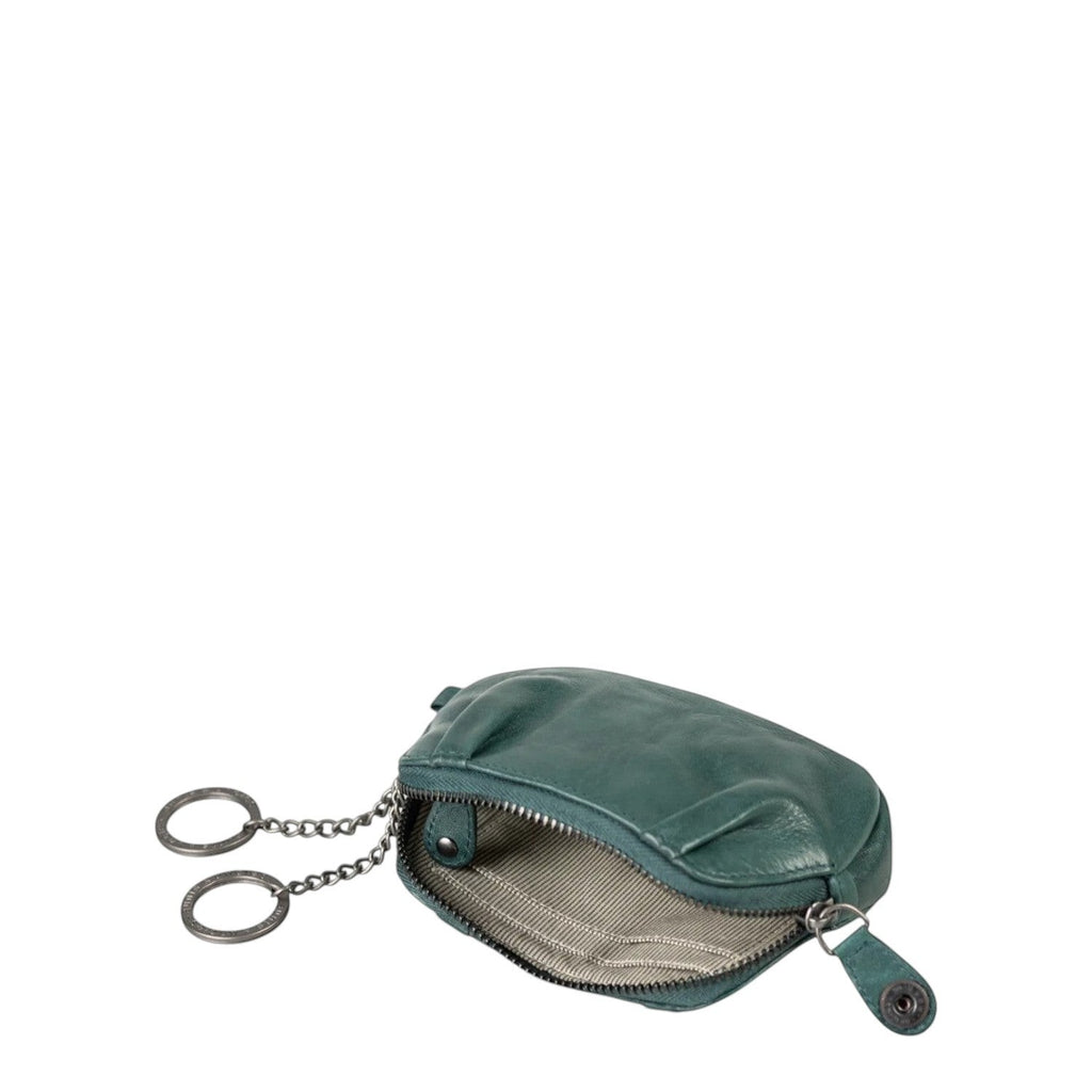 Lieblingstasche Jacy dark green leather key pouch with two metal key rings and a zippered main compartment