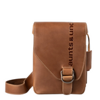 Lieblingstasche Jade brown leather crossbody bag with aunts & uncles branding and a front buckle closure