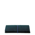Lieblingstasche Keeper Etui in dark teal leather with a slim blue elastic band closure on a white background.