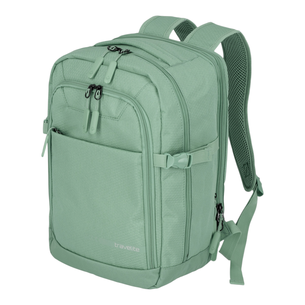 Lieblingstasche Kick Off cabin rucksack in sage green with multiple zippered compartments and adjustable straps.