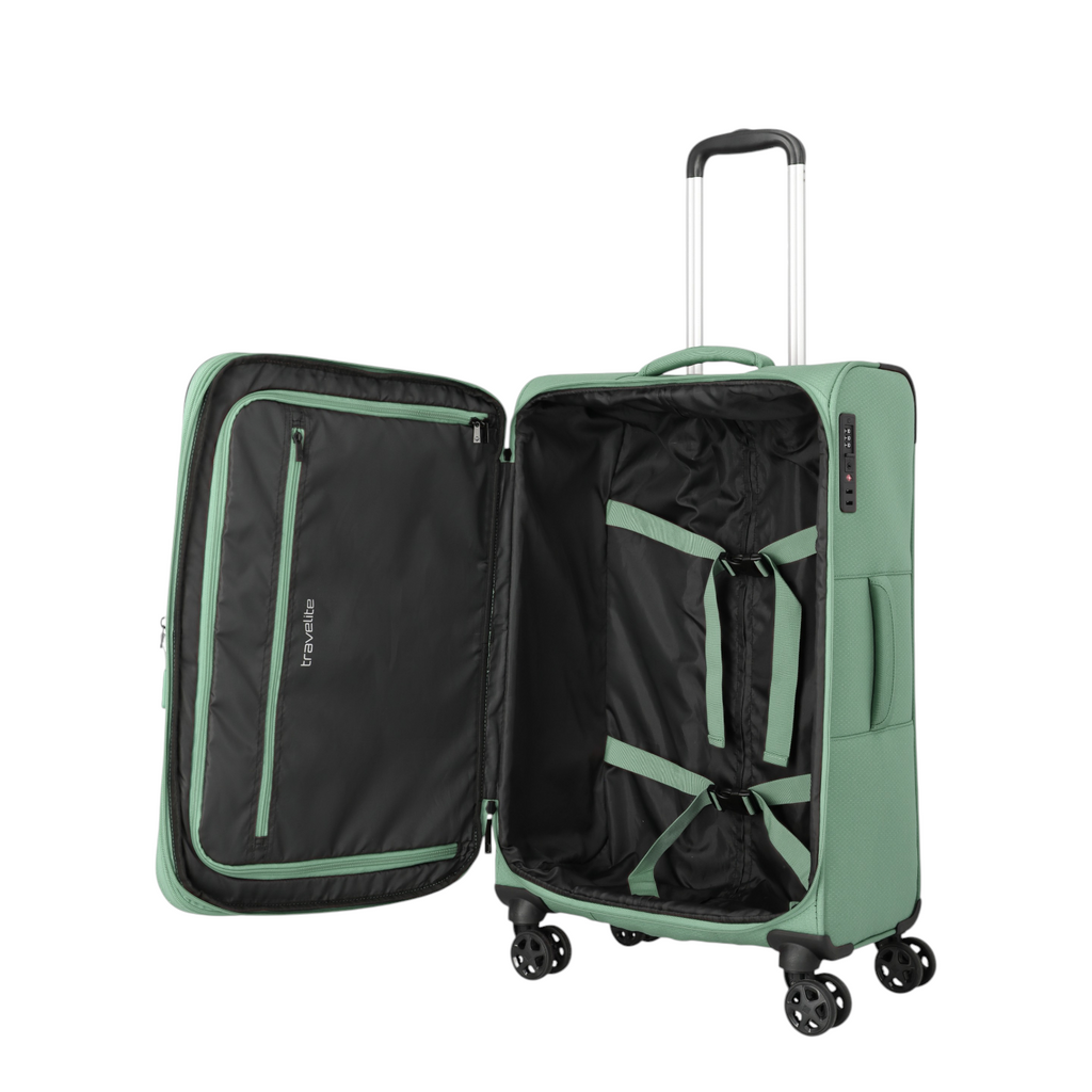 Lieblingstasche Kick Off medium expandable 4-wheel trolley suitcase in sage green with open interior compartments
