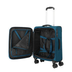 Lieblingstasche KICK OFF 4-wheel trolley suitcase in petrol blue with open interior and packing straps