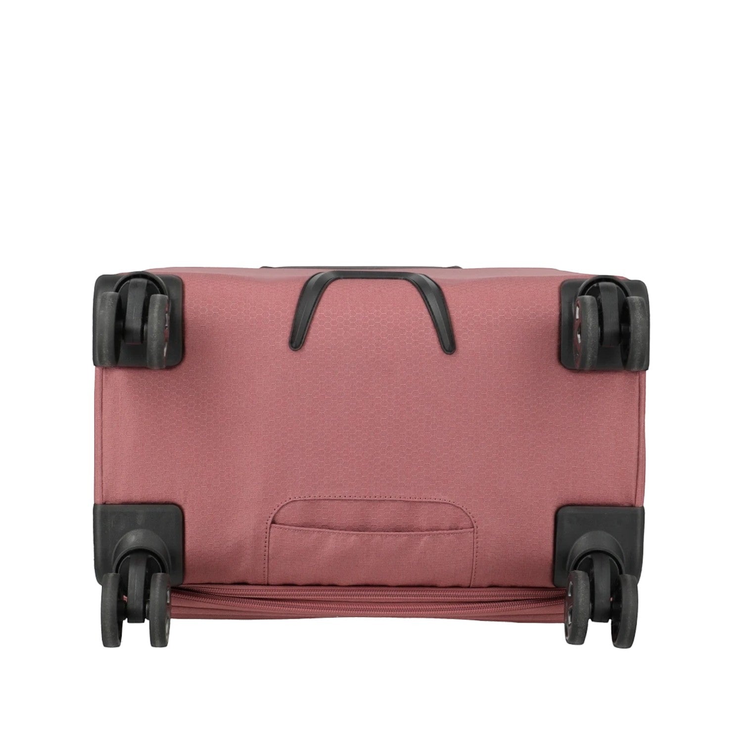 Lieblingstasche KICK OFF Trolley 4w S in dusty rose showing the bottom view with four spinner wheels and handle.