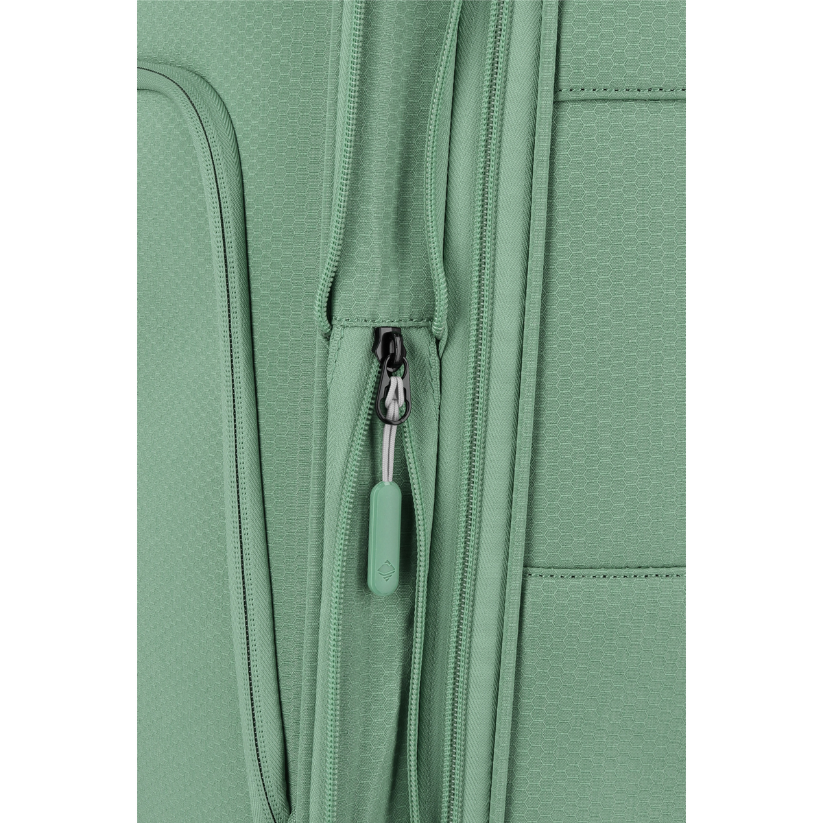 Lieblingstasche Kick Off trolley suitcase in sage green with a textured fabric finish and a sturdy zipper detail.