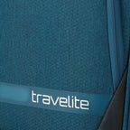 Lieblingstasche KICK OFF trolley suitcase in petrol blue with textured fabric and travelite logo detail