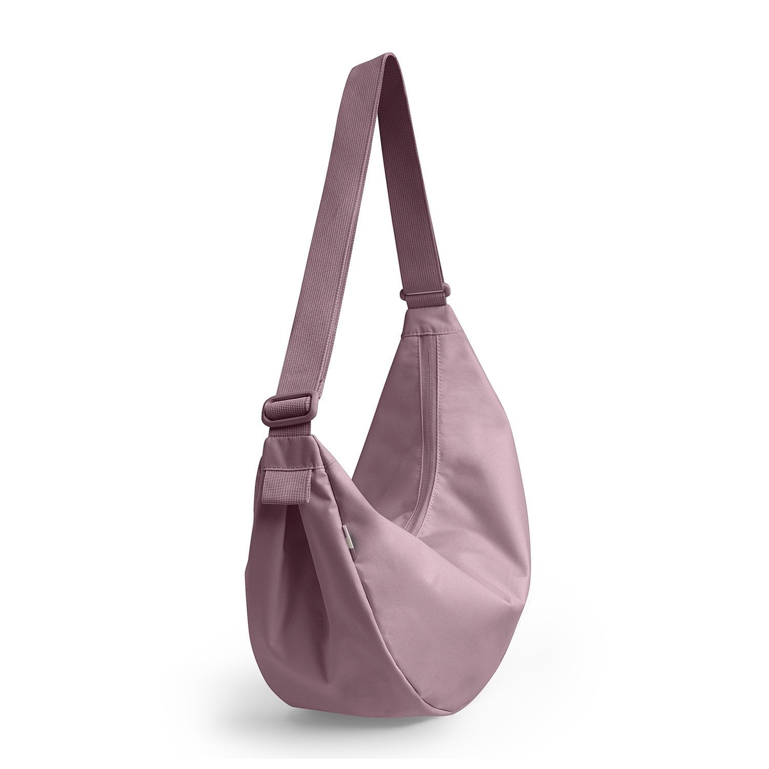 Lieblingstasche Large Moon Bag in dusty rose nylon with adjustable strap.