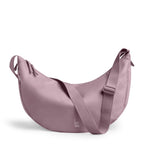 Lieblingstasche Large Moon Bag in dusty rose nylon with adjustable strap and dual zippers.