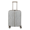 Lieblingstasche Lascana Edition 4W Trolley S, a small silver suitcase with a white lace-like pattern and a grey strap.